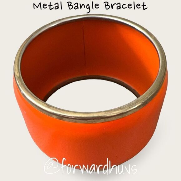 WIDE Orange Metal Bangle Bracelet - Picture 3 of 7